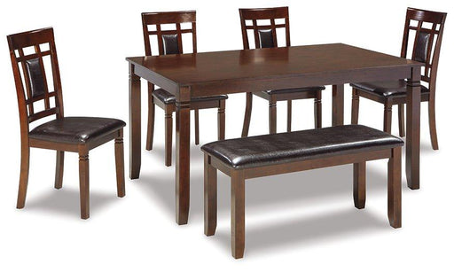 Bennox Dining Table and Chairs with Bench (Set of 6) - Golden Home Furniture