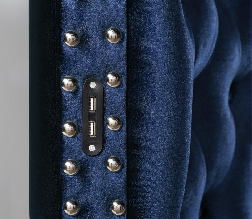 B547 Blue Velvet Bed With Bluetooth Speaker-Usb