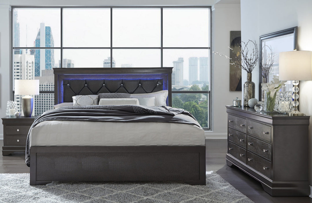 Pompei Metallic Grey Bed Group With Led - Golden Home Furniture (Columbus, OH) - Multi Location