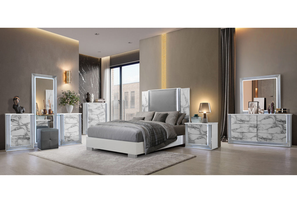 Ylime White Marble Queen Bed Group Fully Slatted With Vanity Set - Golden Home Furniture (Columbus, OH) - Multi Location