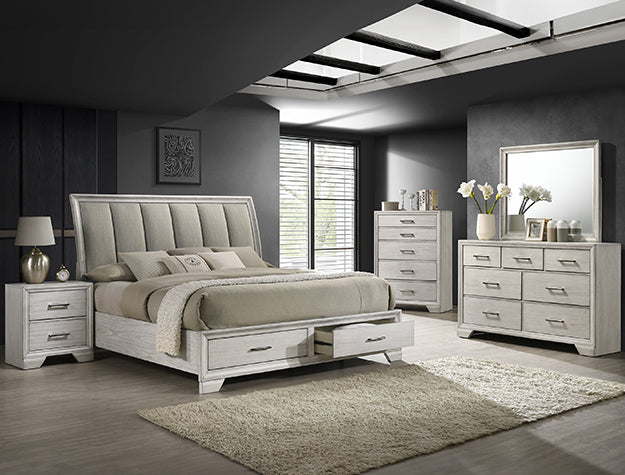 JAYMES Q STORAGE BED HB WHITE MIST - Golden Home Furniture (Columbus, OH) - Multi Location