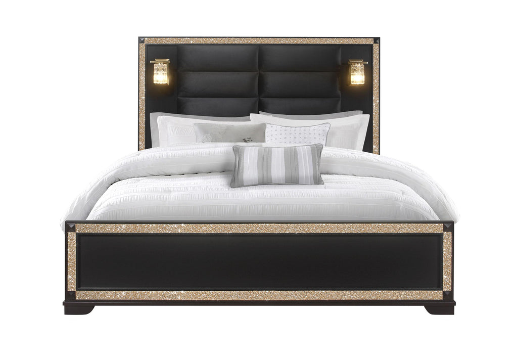 BLAKE BLACK KING BED WITH LAMPS - Golden Home Furniture (Columbus, OH) - Multi Location