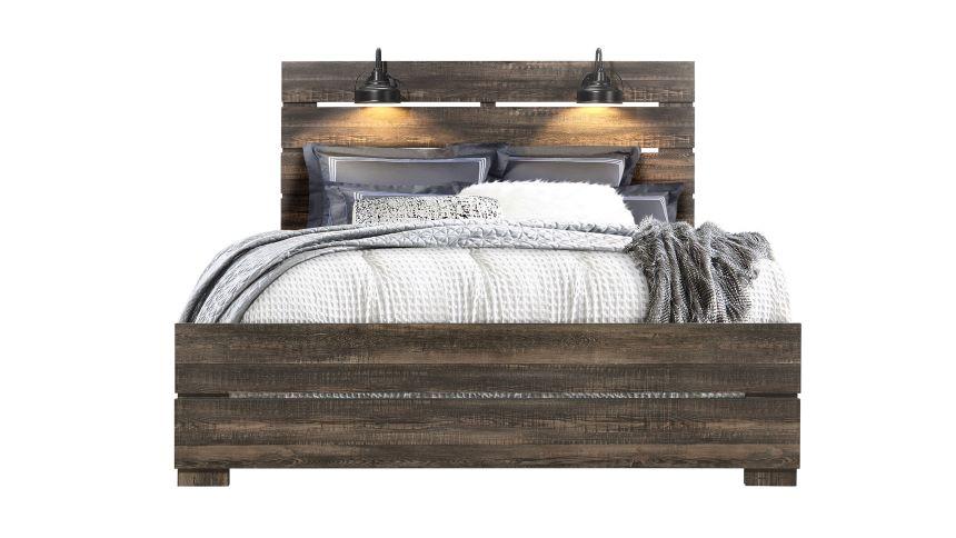 LINWOOD DARK OAK QUEEN BED WITH LAMPS - Golden Home Furniture (Columbus, OH) - Multi Location