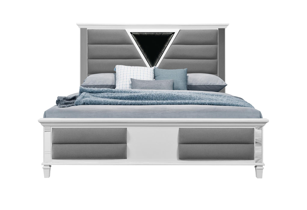 MARCO METALLIC WHITE KING BED WITH LED 3D MIRROR - Golden Home Furniture (Columbus, OH) - Multi Location