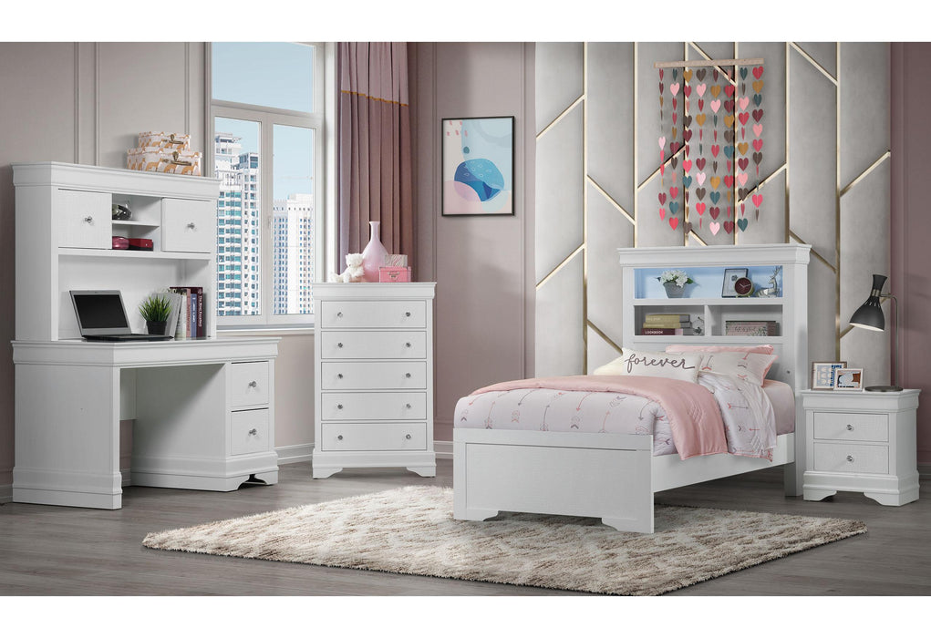 POMPEI METALLIC WHITE BOOKCASE TWIN BED WITH LED - Golden Home Furniture (Columbus, OH) - Multi Location