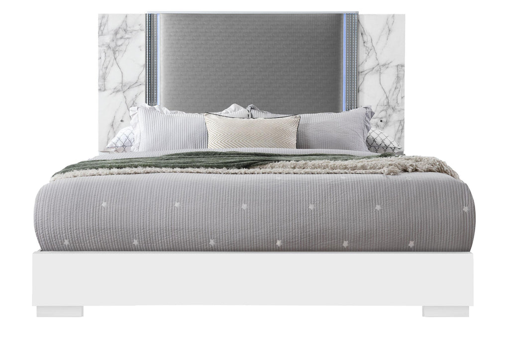 YLIME WHITE MARBLE KING BED WITH LED - Golden Home Furniture (Columbus, OH) - Multi Location