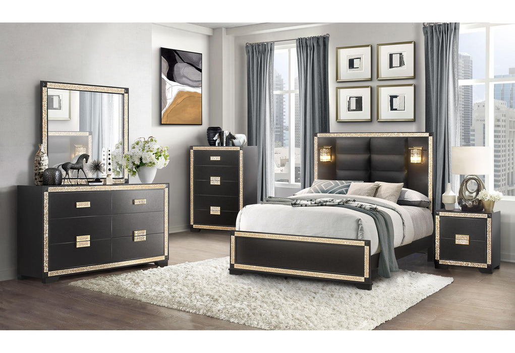 BLAKE BLACK/GOLD KING BED GROUP WITH LAMPS - Golden Home Furniture (Columbus, OH) - Multi Location