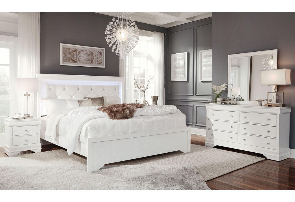 POMPEI METALLIC WHITE KING BED GROUP WITH LED - Golden Home Furniture (Columbus, OH) - Multi Location