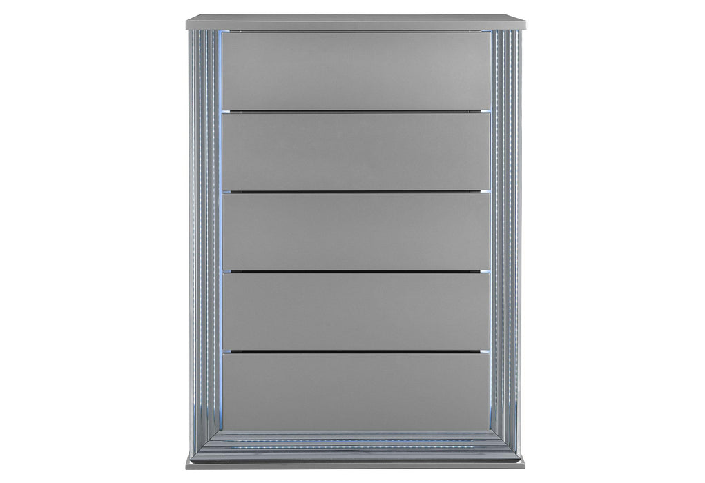 YLIME SMOOTH SILVER CHEST WITH LED - Golden Home Furniture (Columbus, OH) - Multi Location