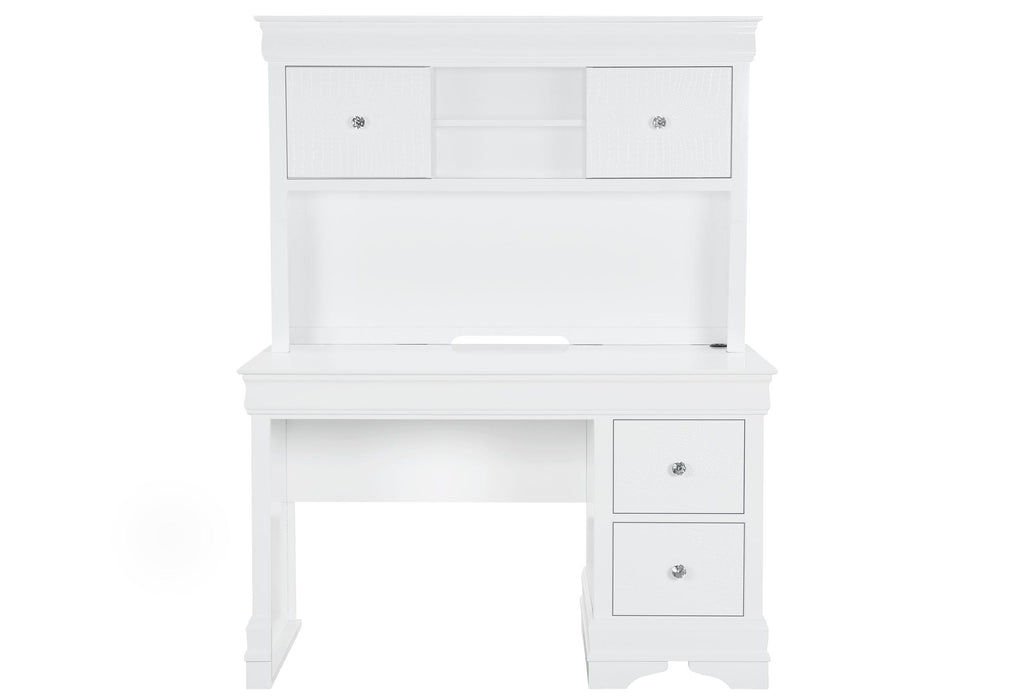 POMPEI METALLIC WHITE DESK WITH HUTCH - Golden Home Furniture (Columbus, OH) - Multi Location