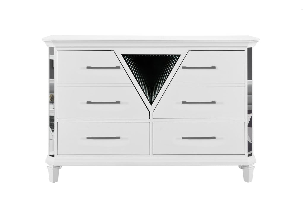 MARCO METALLIC WHITE DRESSER WITH LED 3D MIRROR - Golden Home Furniture (Columbus, OH) - Multi Location