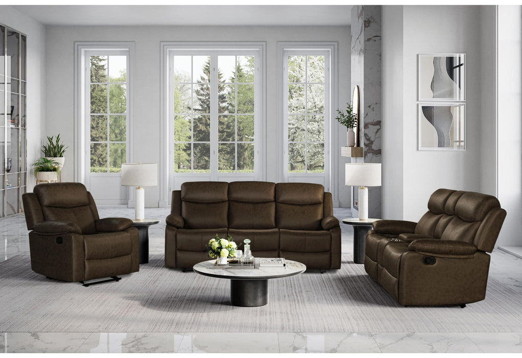 U6026 DARK BROWN 5 RECLINING SOFA/RECLINING CONSOLE LOVESEAT/GLIDER RECLINER - Golden Home Furniture (Columbus, OH) - Multi Location