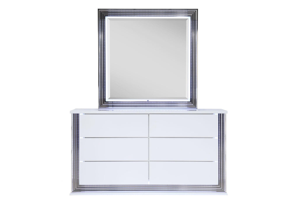 YLIME SMOOTH WHITE MIRROR WITH LED - Golden Home Furniture (Columbus, OH) - Multi Location