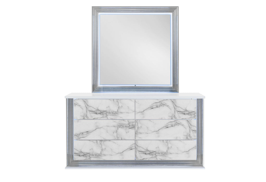 YLIME WHITE MARBLE MIRROR WITH LED - Golden Home Furniture (Columbus, OH) - Multi Location