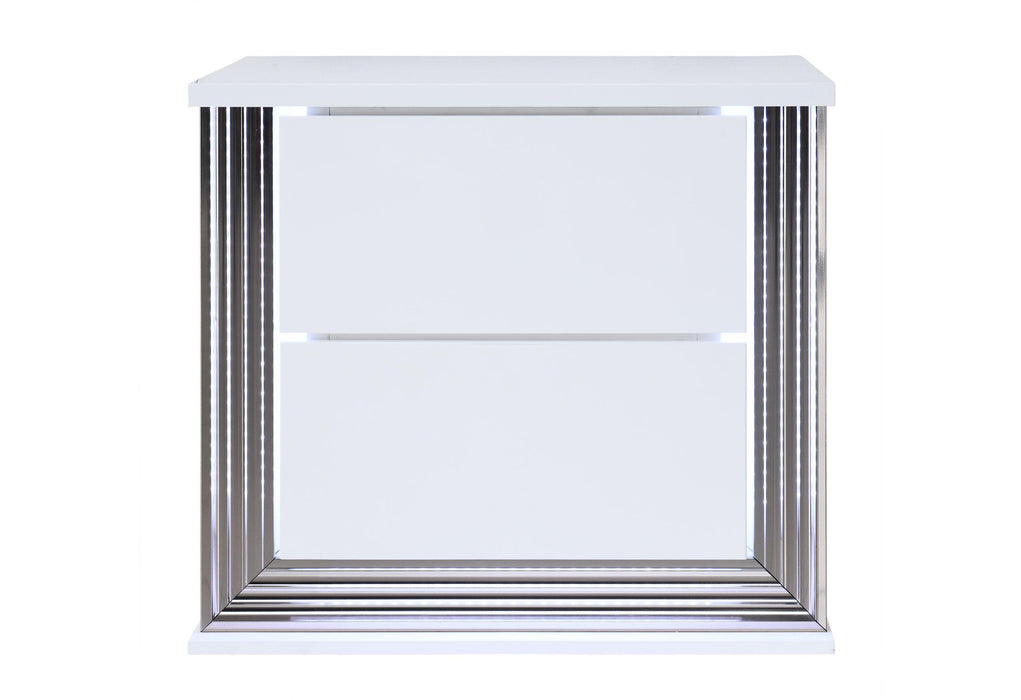 YLIME SMOOTH WHITE NIGHTSTAND WITH LED - Golden Home Furniture (Columbus, OH) - Multi Location