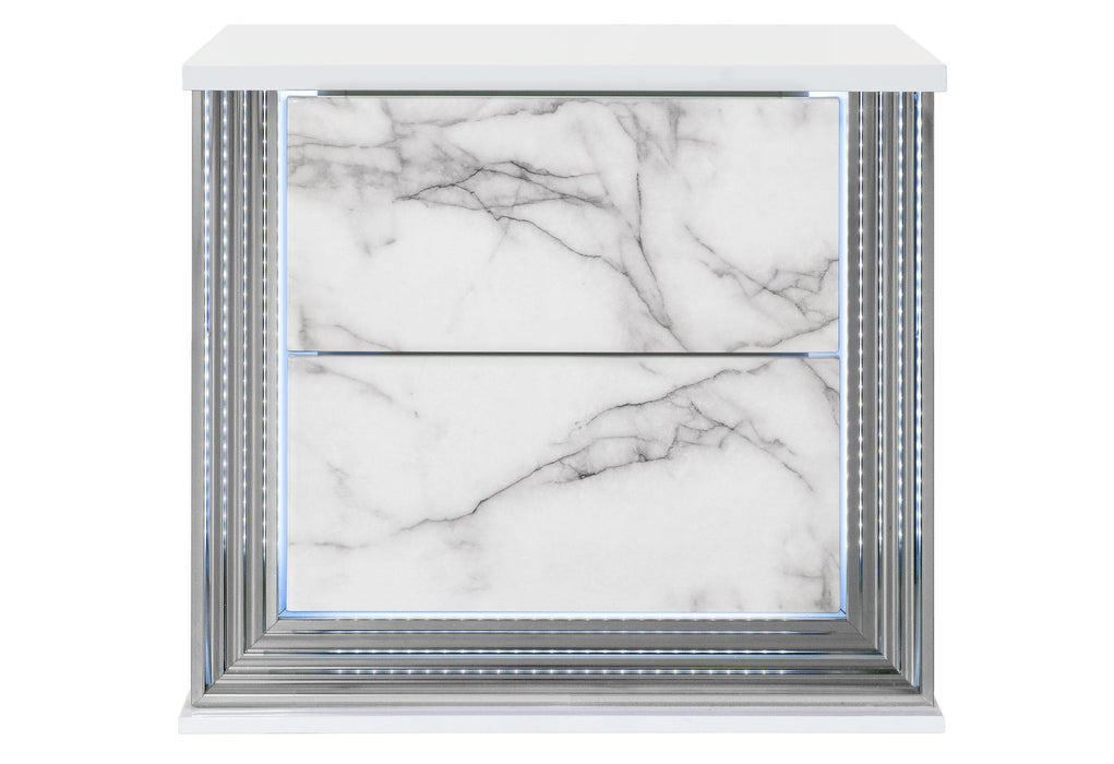 YLIME WHITE MARBLE NIGHTSTAND WITH LED - Golden Home Furniture (Columbus, OH) - Multi Location