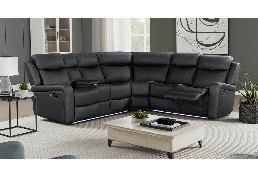 U6024 BLACK PU 72A SECTIONAL WITH LED AND 2 RECLINERS - Golden Home Furniture (Columbus, OH) - Multi Location