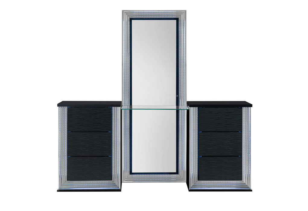 YLIME WAVY BLACK VANITY WITH LED - Golden Home Furniture (Columbus, OH) - Multi Location