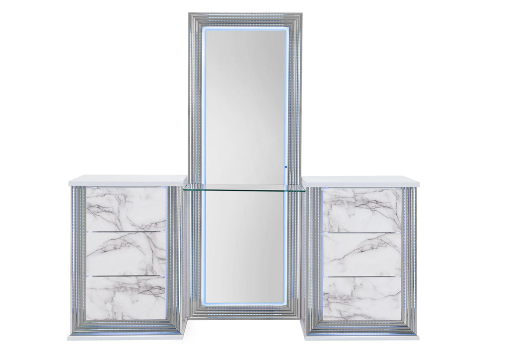 YLIME WHITE MARBLE VANITY WITH LED - Golden Home Furniture (Columbus, OH) - Multi Location