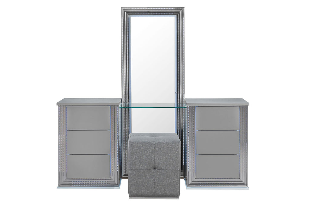 YLIME SMOOTH SILVER VANITY SET - Golden Home Furniture (Columbus, OH) - Multi Location