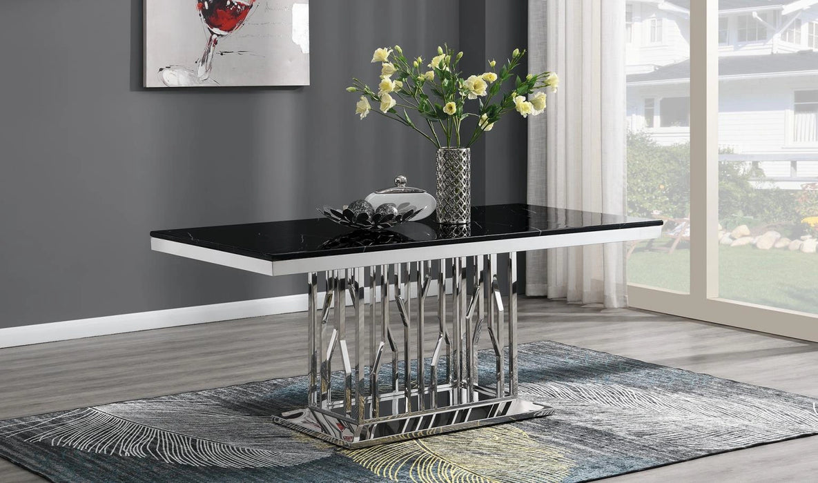 Dining Table (Black Marble) & 6 Black Velvet Chairs