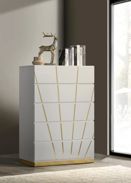 White/Gold Line Led King Bed
