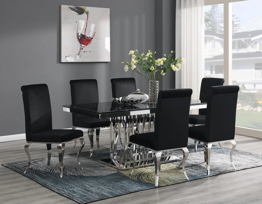 G-081-T-BLACK Dining Table-Black Marble-4 Black Leather Chairs