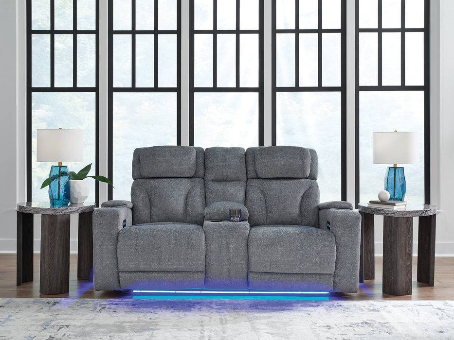 Studio Cave Power Reclining Loveseat with Console - Golden Home Furniture 