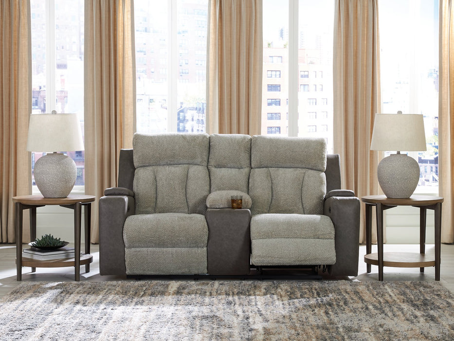 WhipLash Power Reclining Loveseat with Console - Golden Home Furniture 
