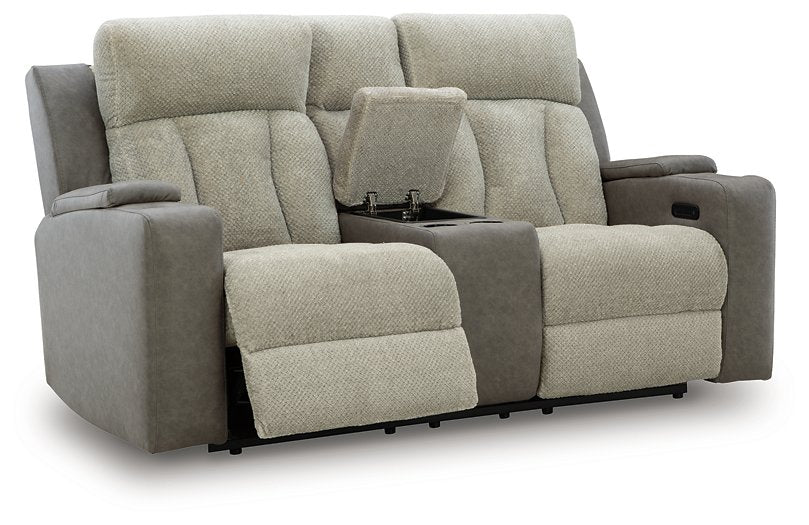 WhipLash Power Reclining Loveseat with Console - Golden Home Furniture 