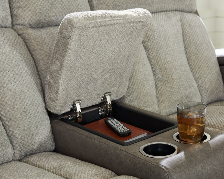 WhipLash Power Reclining Loveseat with Console - Golden Home Furniture 