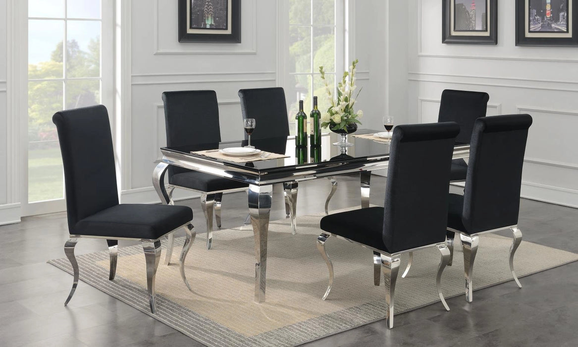 Glamour Dining Table & 6 Black Velvet Chairs
