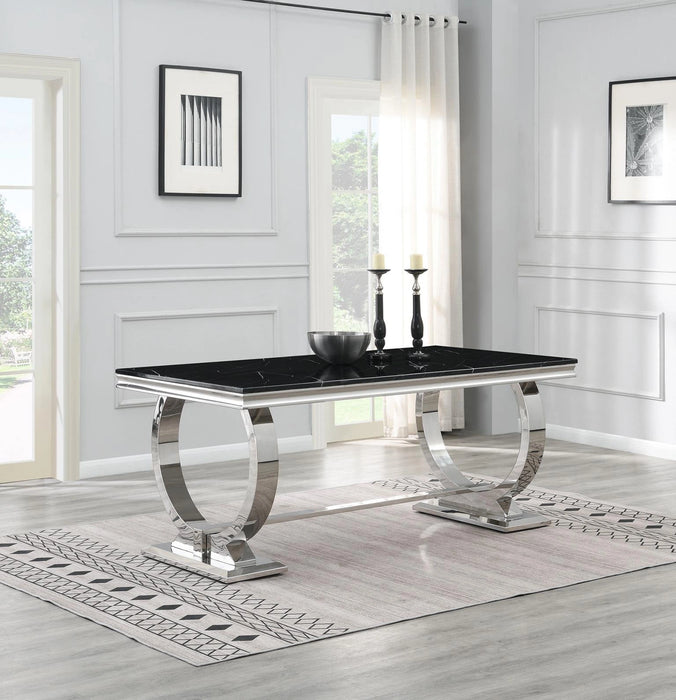 Dining Table (Black Marble) & 6 Black Velvet Chairs
