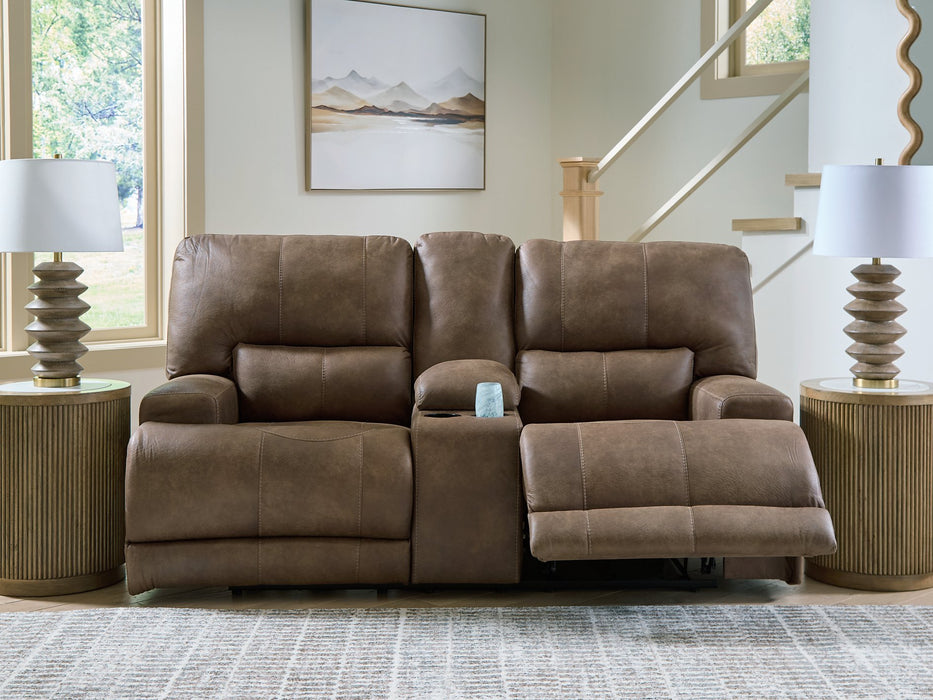 Beckley Place Power Reclining Loveseat with Console - Golden Home Furniture 