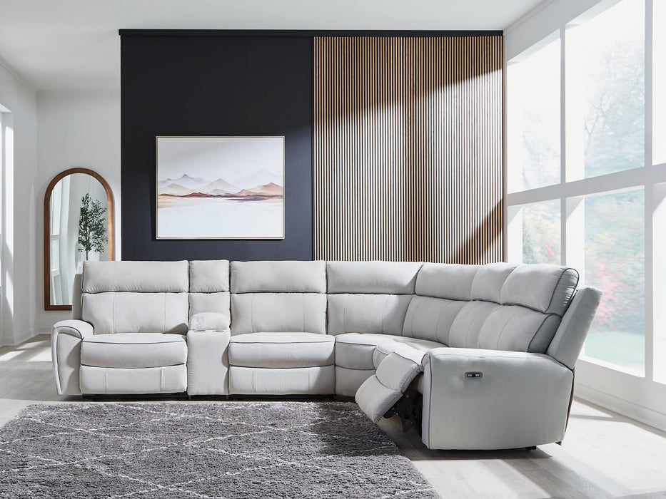 Social Pointe Reclining Sectional with Storage Console - Golden Home Furniture 