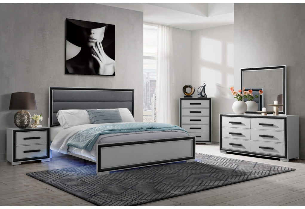 Amelia Grey-Black Bed With LED Dresser-Mirror And Nightstand - Golden Home Furniture (Columbus, OH) - Multi Location