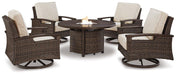 Paradise Trail Paradise Trail Fire Pit Table with 4 Nuvella Swivel Lounge Chairs - Golden Home Furniture (Columbus, OH) - Multi Location