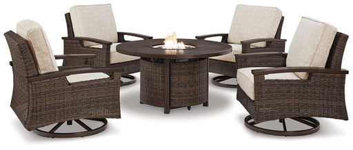 Paradise Trail Paradise Trail Fire Pit Table with 4 Nuvella Swivel Lounge Chairs - Golden Home Furniture (Columbus, OH) - Multi Location