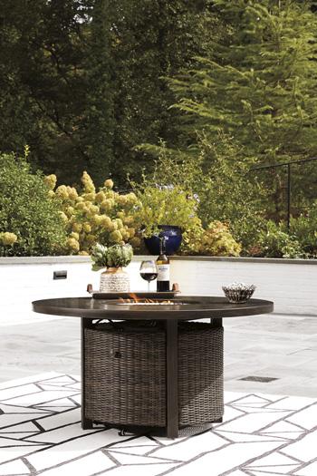 Paradise Trail Paradise Trail Fire Pit Table with 4 Nuvella Swivel Lounge Chairs - Golden Home Furniture (Columbus, OH) - Multi Location