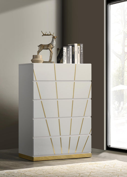 White/Gold Line Led Queen Bed