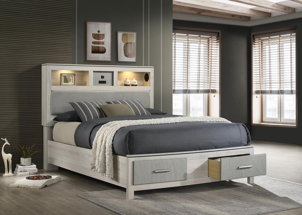 B261 Light Beige-Dove Gray Bed With Speaker-Led