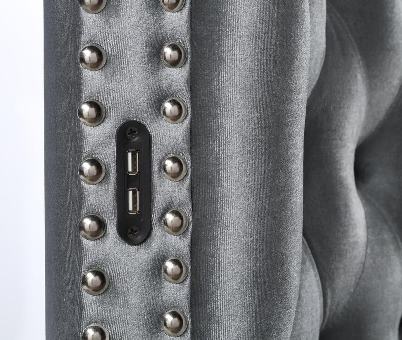 B546 Gray Velvet Bed With Bluetooth Speaker-Usb