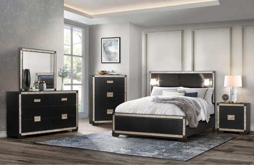 Blake Black-Gold Bed With Lamps-Dresser-Mirror And Nightstand - Golden Home Furniture (Columbus, OH) - Multi Location