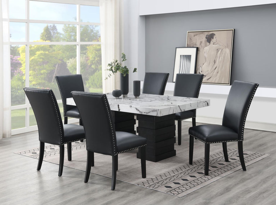 Dining Table & 6 Black Leather Chairs