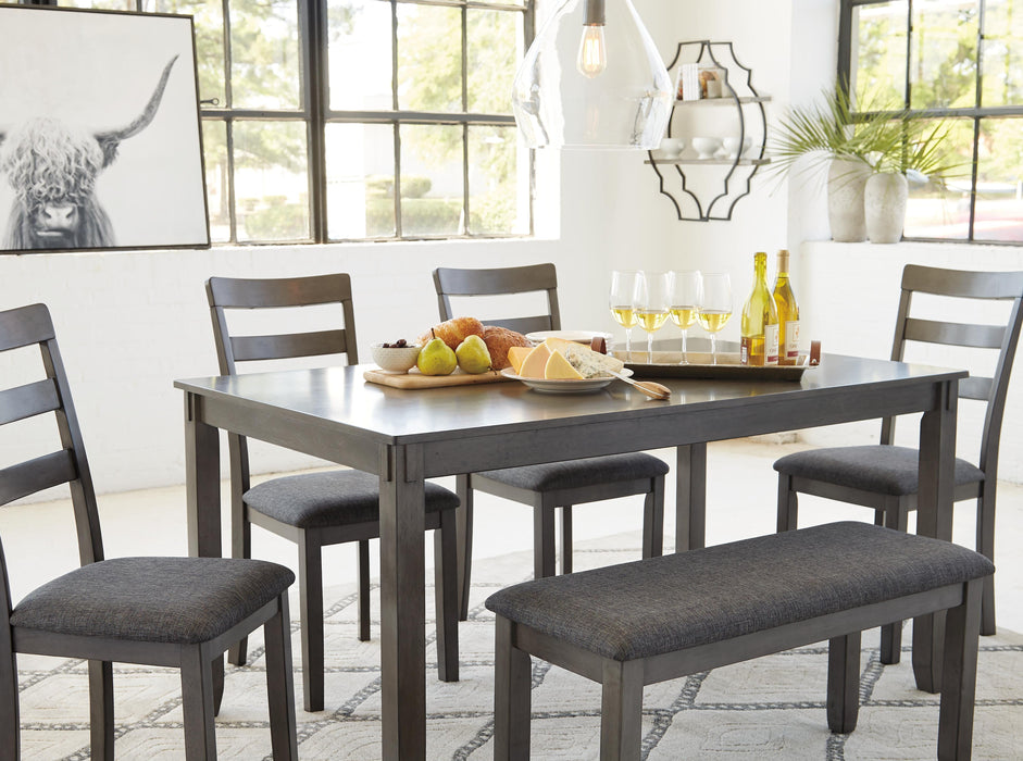 Bridson Dining Table and Chairs with Bench (Set of 6) - Golden Home Furniture 