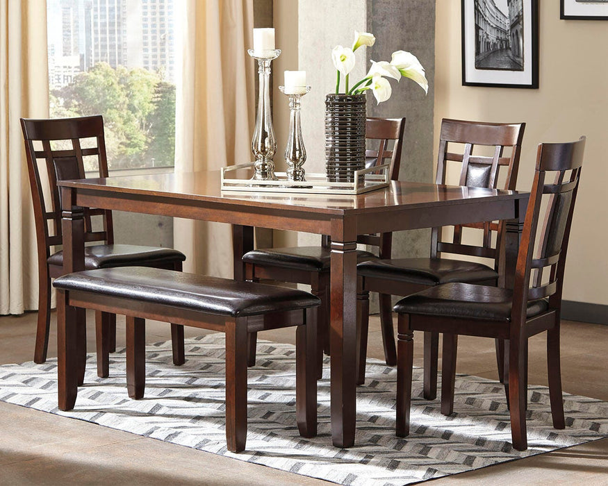 Bennox Dining Table and Chairs with Bench (Set of 6) - Golden Home Furniture 