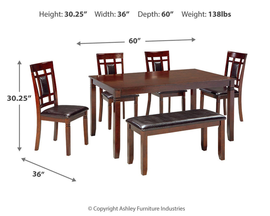 Bennox Dining Table and Chairs with Bench (Set of 6) - Golden Home Furniture 
