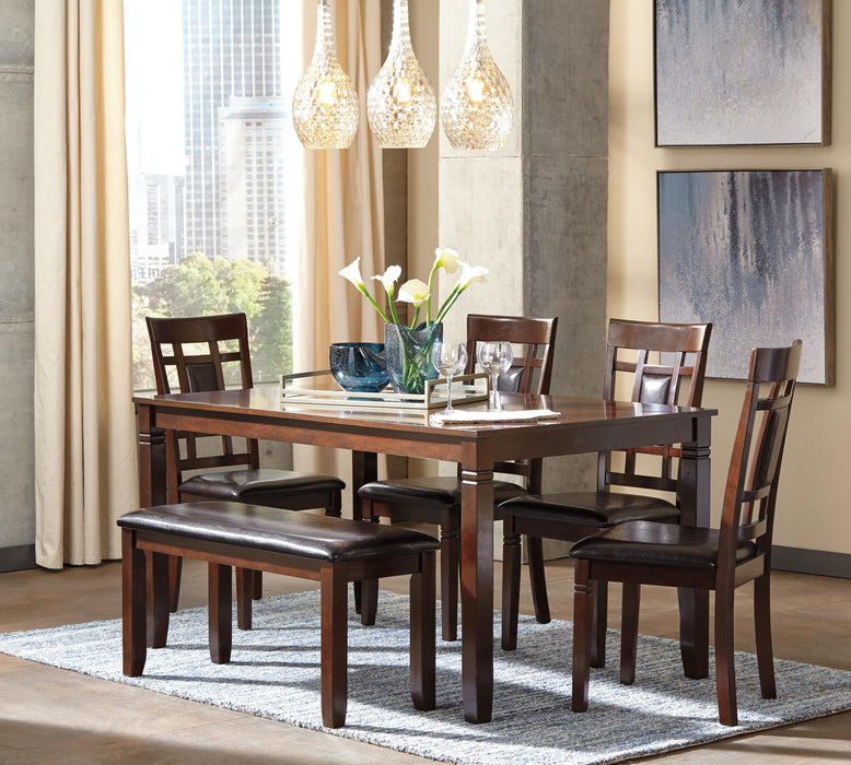 Bennox Dining Table and Chairs with Bench (Set of 6) - Golden Home Furniture 
