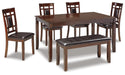 Bennox Dining Table and Chairs with Bench (Set of 6) - Golden Home Furniture 