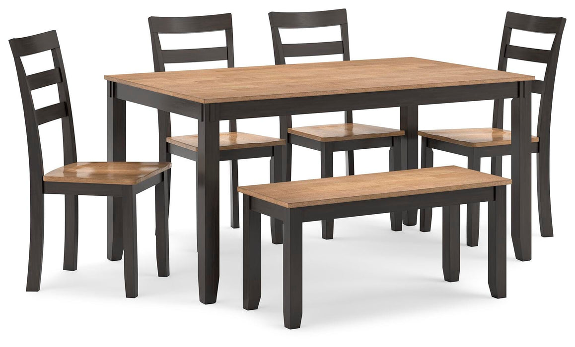 Gesthaven Dining Table with 4 Chairs and Bench (Set of 6) - Golden Home Furniture 